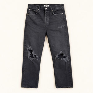 AGOLDE 90s Jean 27 Washed Black Distressed Straight Leg Button Fly USA CotAgolde